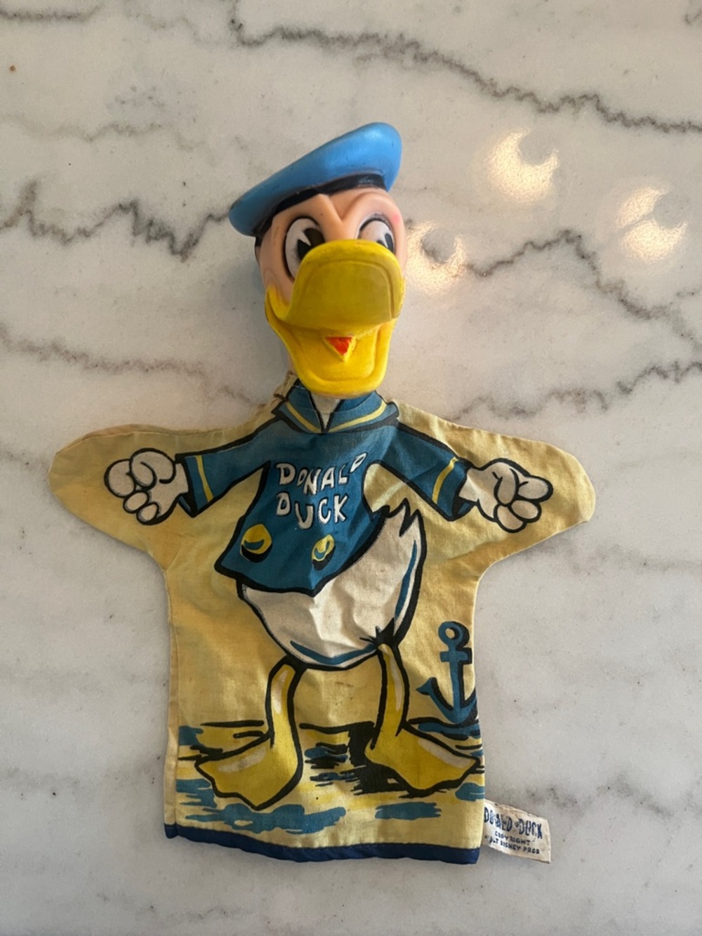 Vintage, Gund Donald Duck Fabric Hand Puppet - Yellow & Blue